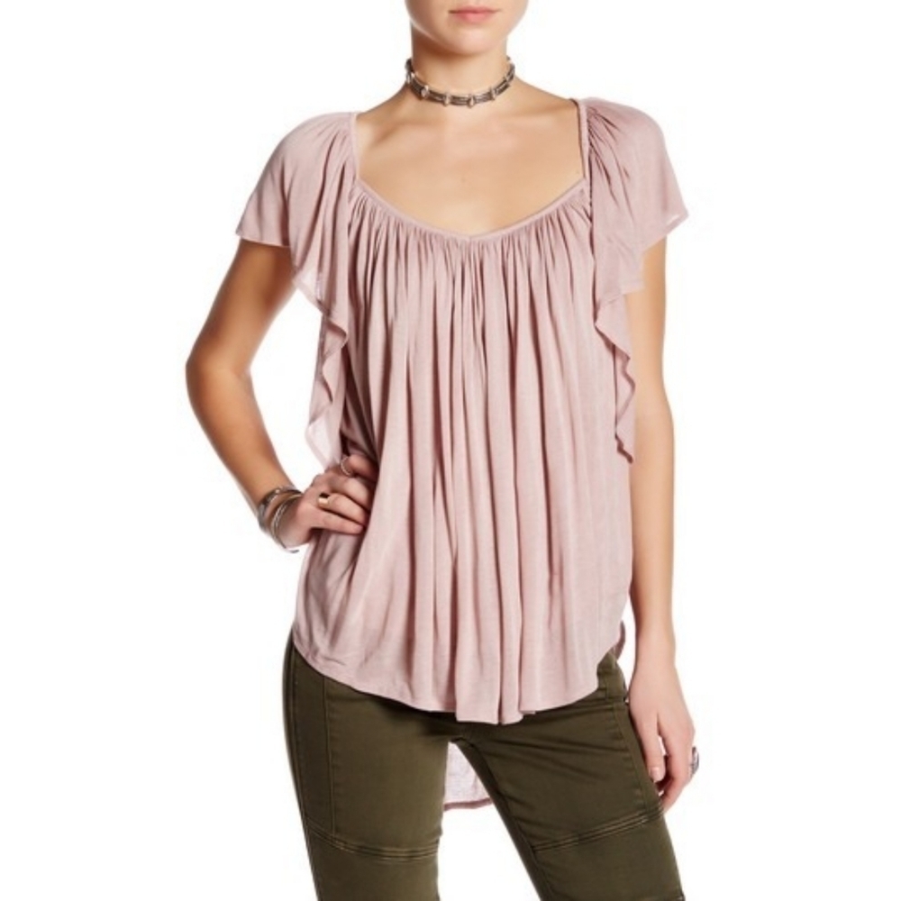 Free People Blush Pink Draped Short Sleeve Top